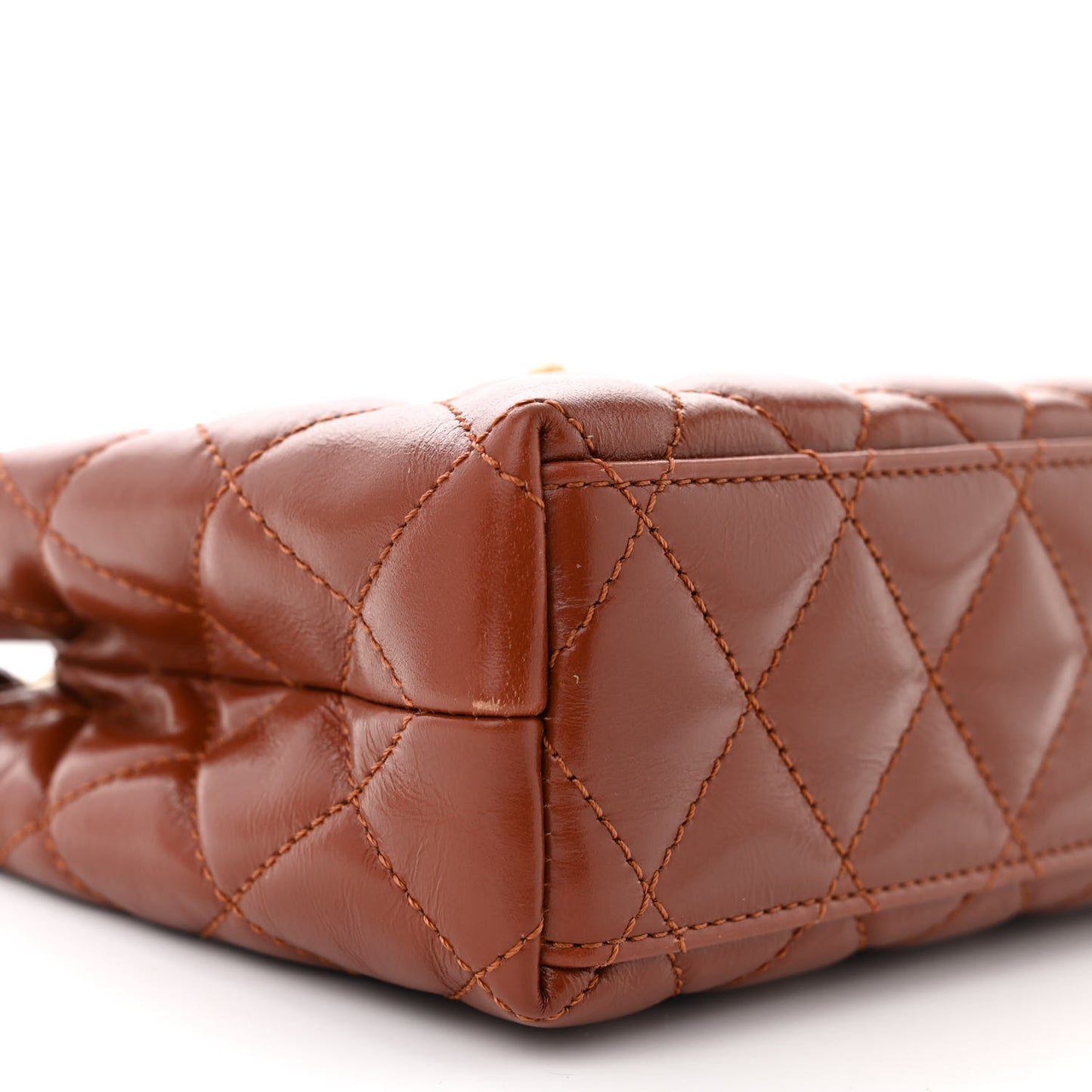 Shiny Aged Calfskin Quilted Nano Kelly Shopper Brown