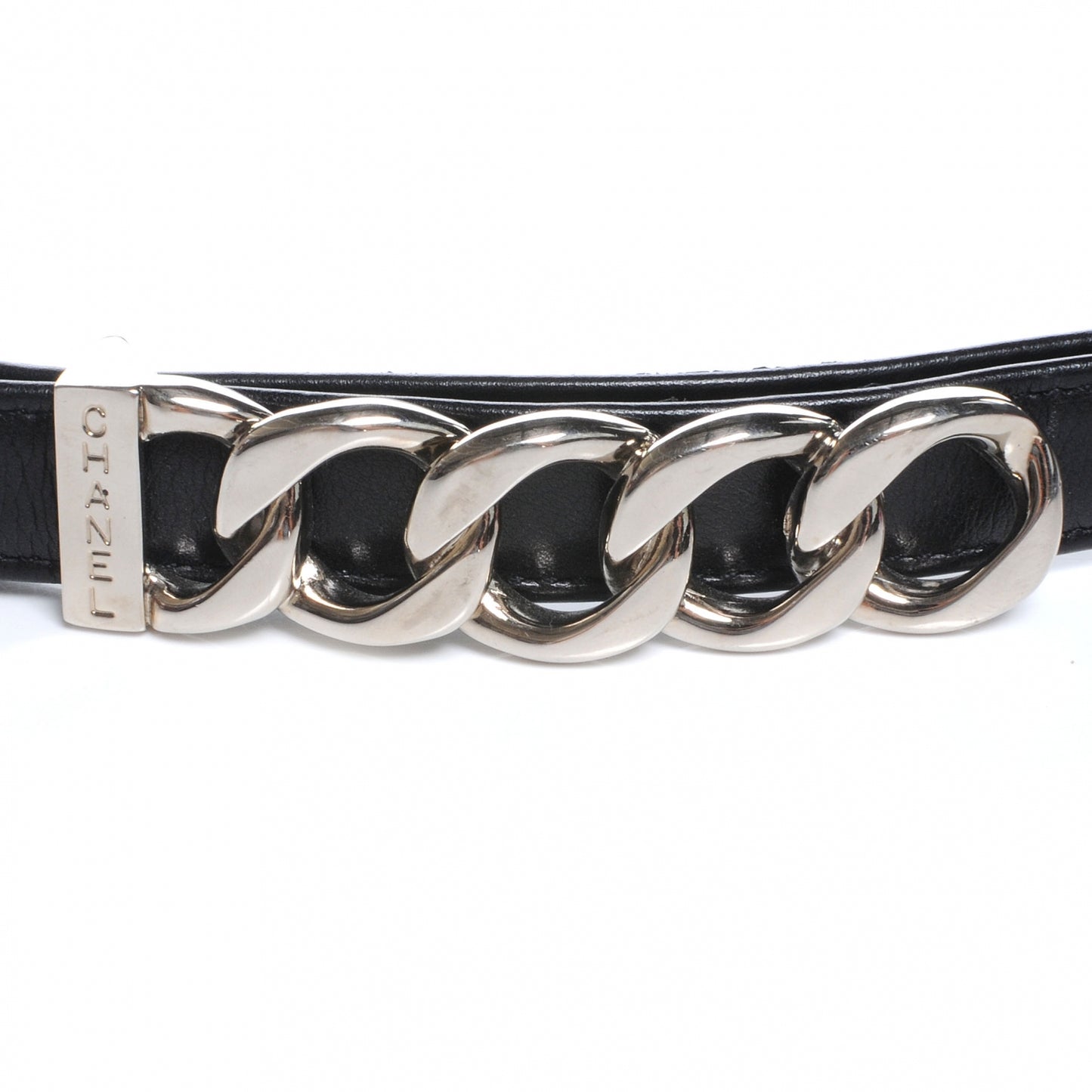Leather Silver Chain Link Belt Black