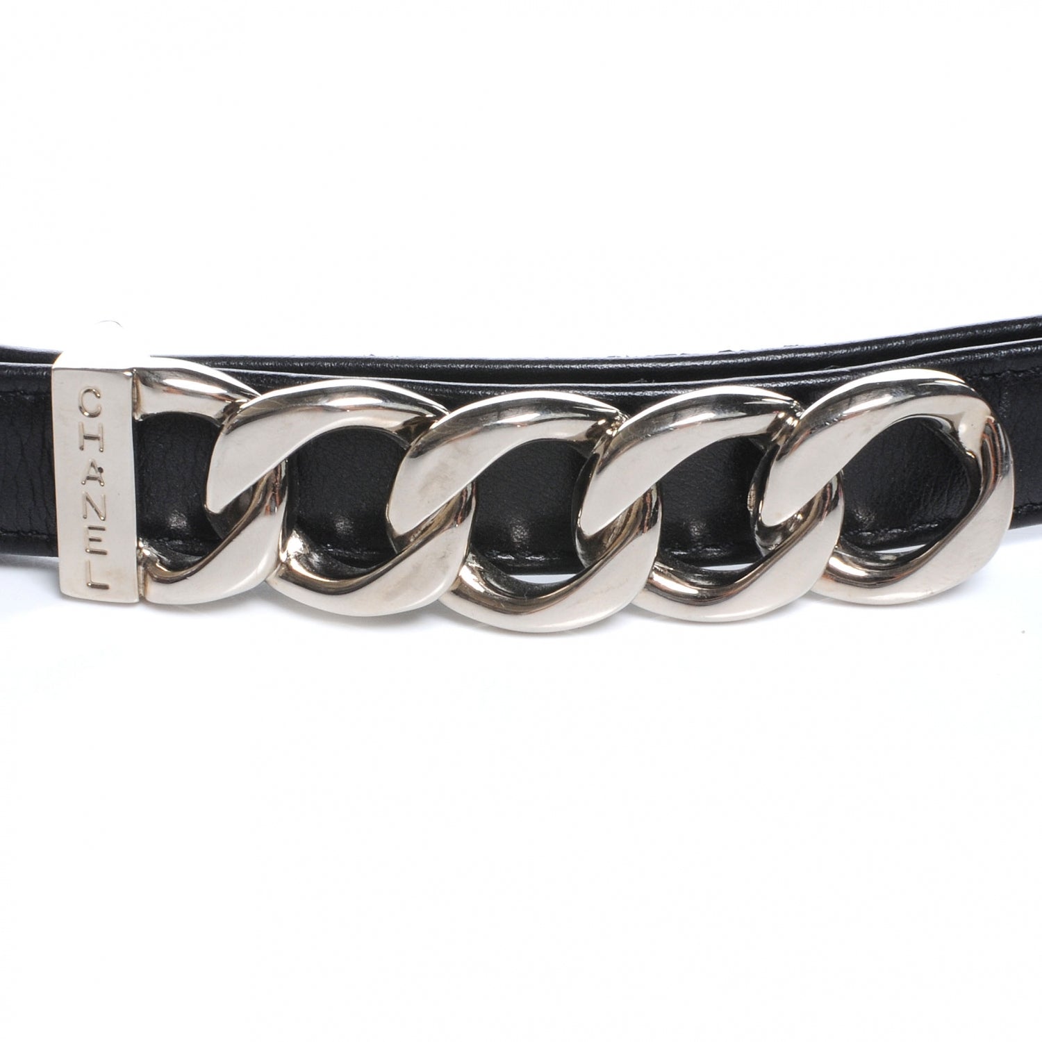 Chanel Leather Silver Chain Link Belt Black 3 of 6