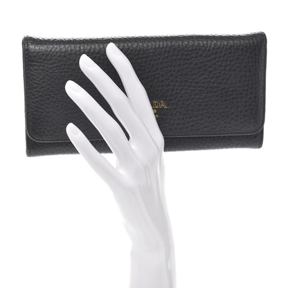 Prada Vitello Daino Continental Flap Wallet Black 2 of 6