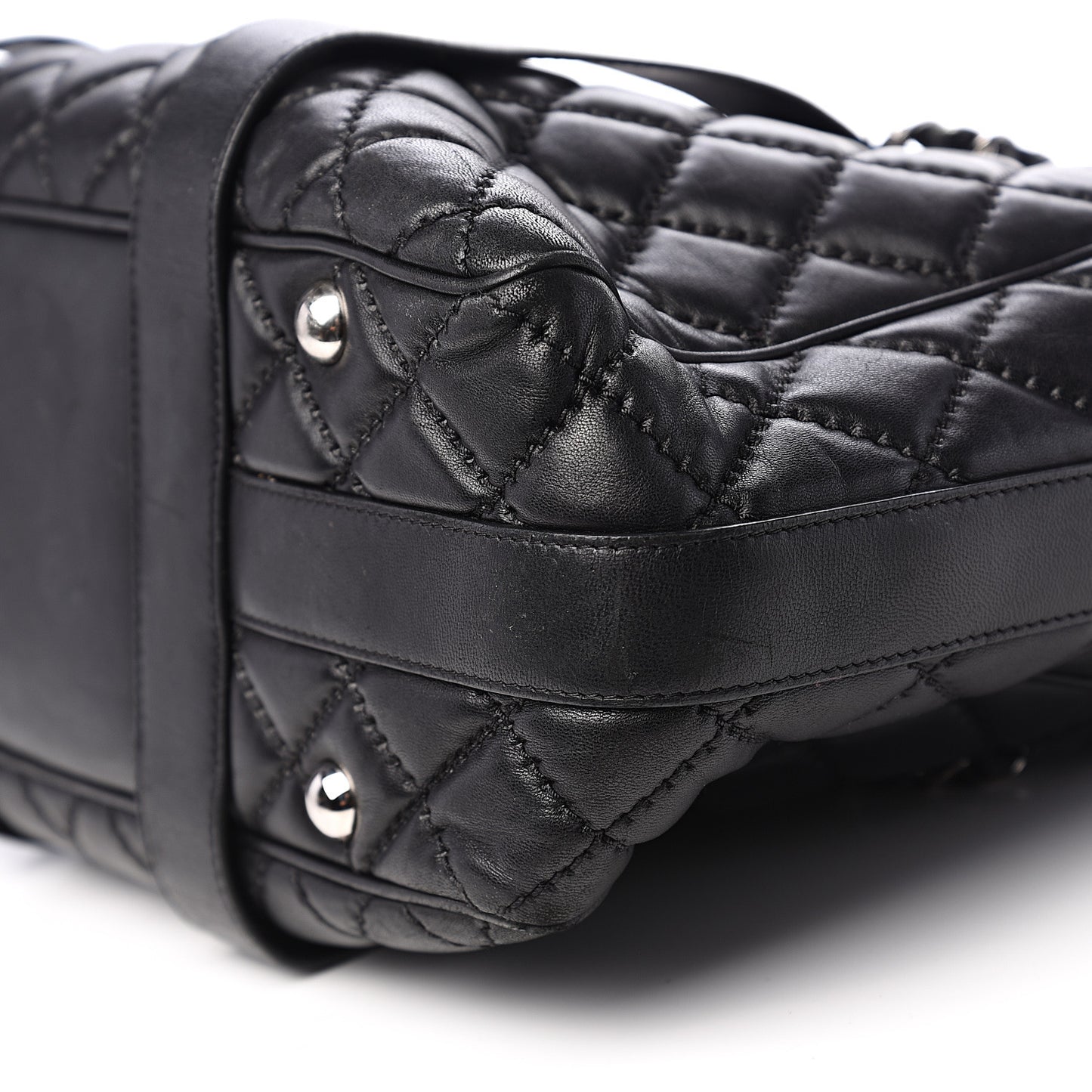 Lambskin Quilted Large Easy Carry Shopping Tote Black
