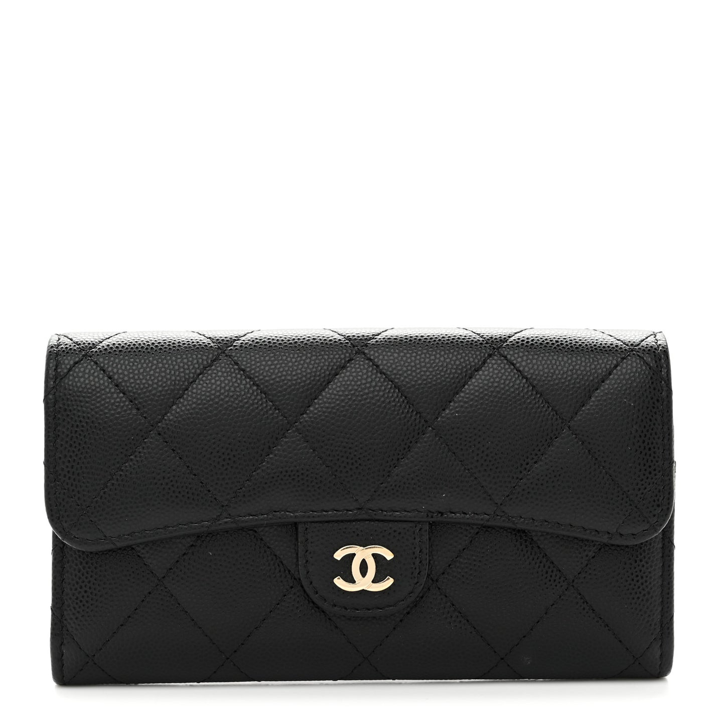 Caviar Quilted Medium Gusset Flap Wallet Black