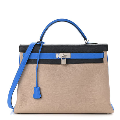 Hermes Taurillon Clemence Horseshoe Tri Color Kelly Retourne 40 Bleu Ocean Argile Bleu Hydra 1 of 13