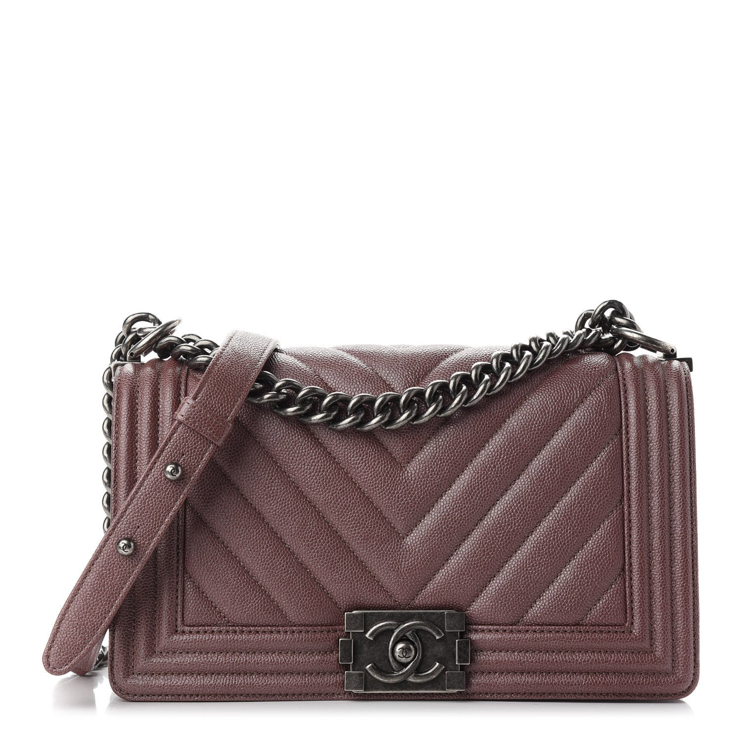 Chanel Metallic Caviar Chevron Quilted Medium Boy Flap Dark Pink 1 of 9