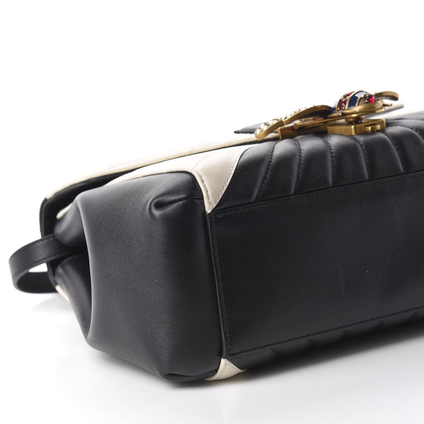 Calfskin Bamboo Trapuntata Queen Margaret Top Handle Bag Mystic White Black
