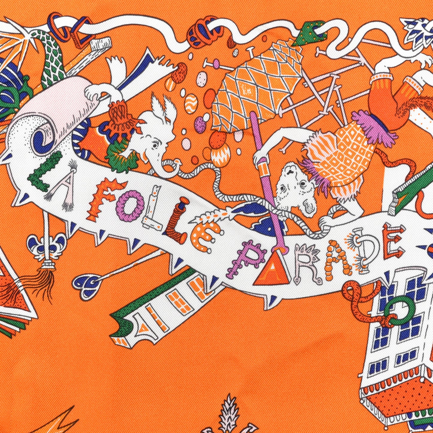 Silk La Folle Parade Scarf 90 Orange White Mauve