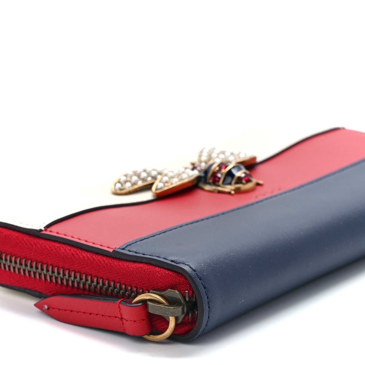 Gucci Calfskin Queen Margaret Zip Around Wallet Blue Agata Hibiscus Red Mystic White 9 of 10