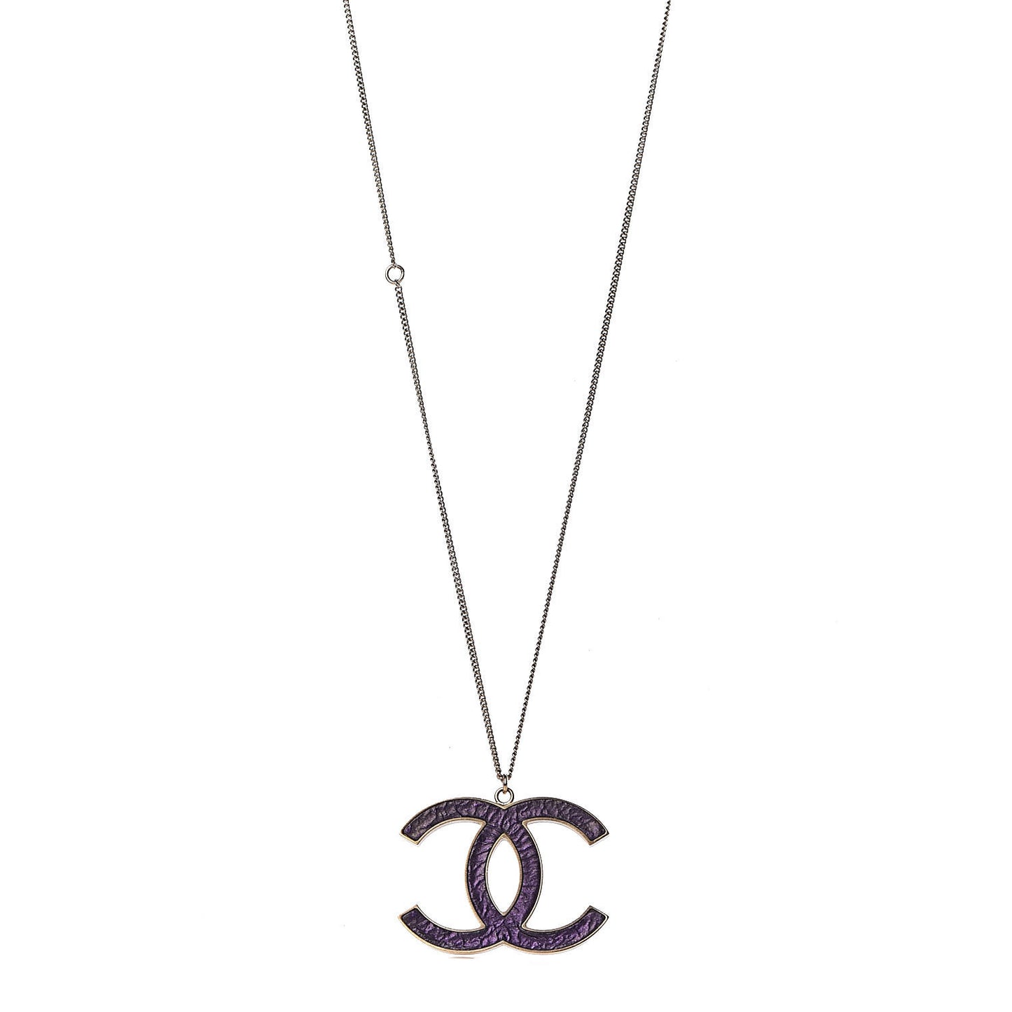Large CC Pendant Necklace Purple Gold