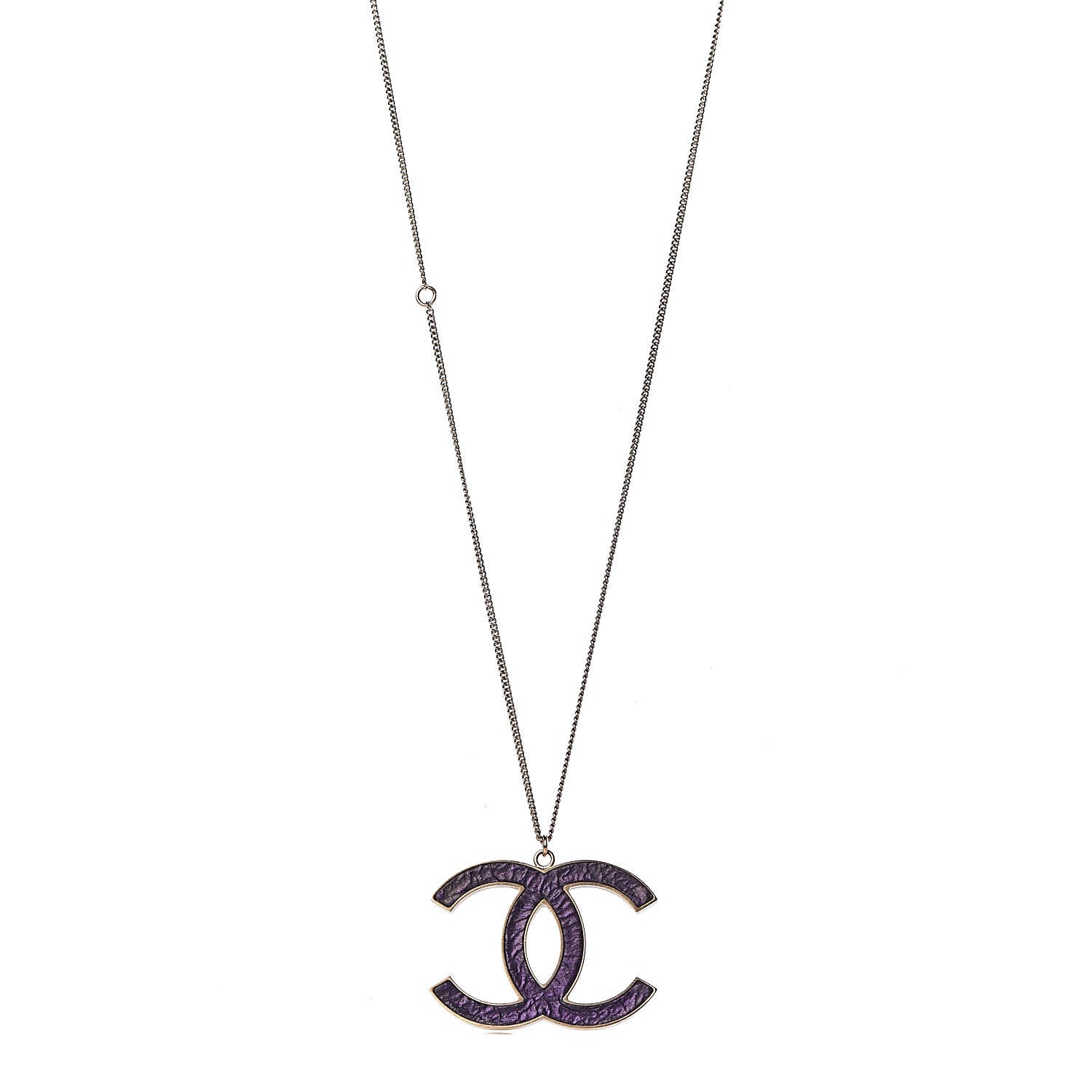 Chanel Large CC Pendant Necklace Purple Gold 1 of 6