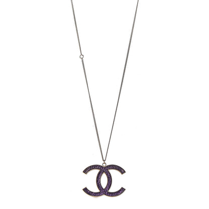 Chanel Large CC Pendant Necklace Purple Gold 1 of 6
