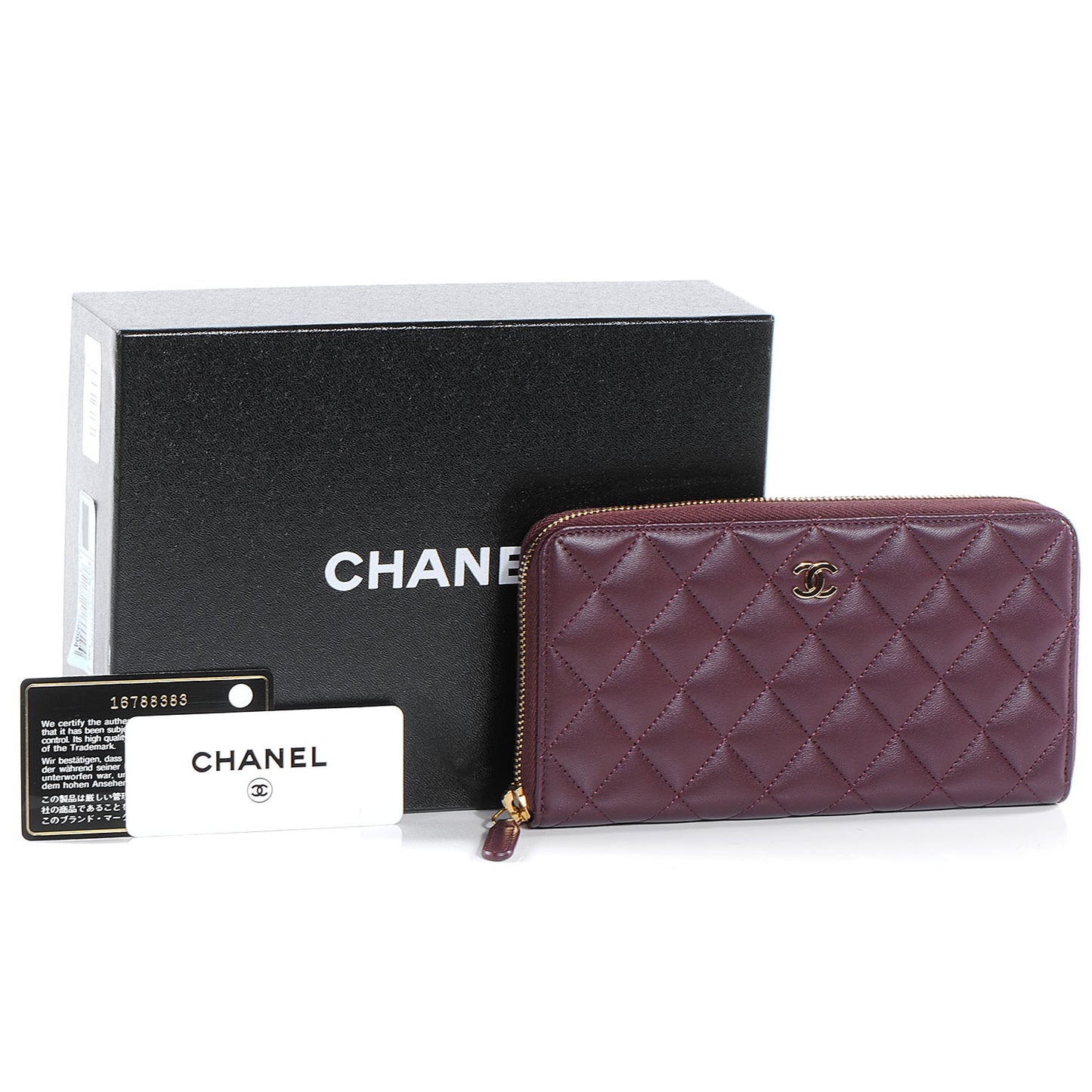 Lambskin Quilted Zip Around Wallet Burgundy