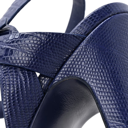 Saint Laurent Calfskin Crocodile Embossed Tribute 105 Platform Sandals 38 Marinette 9 of 10