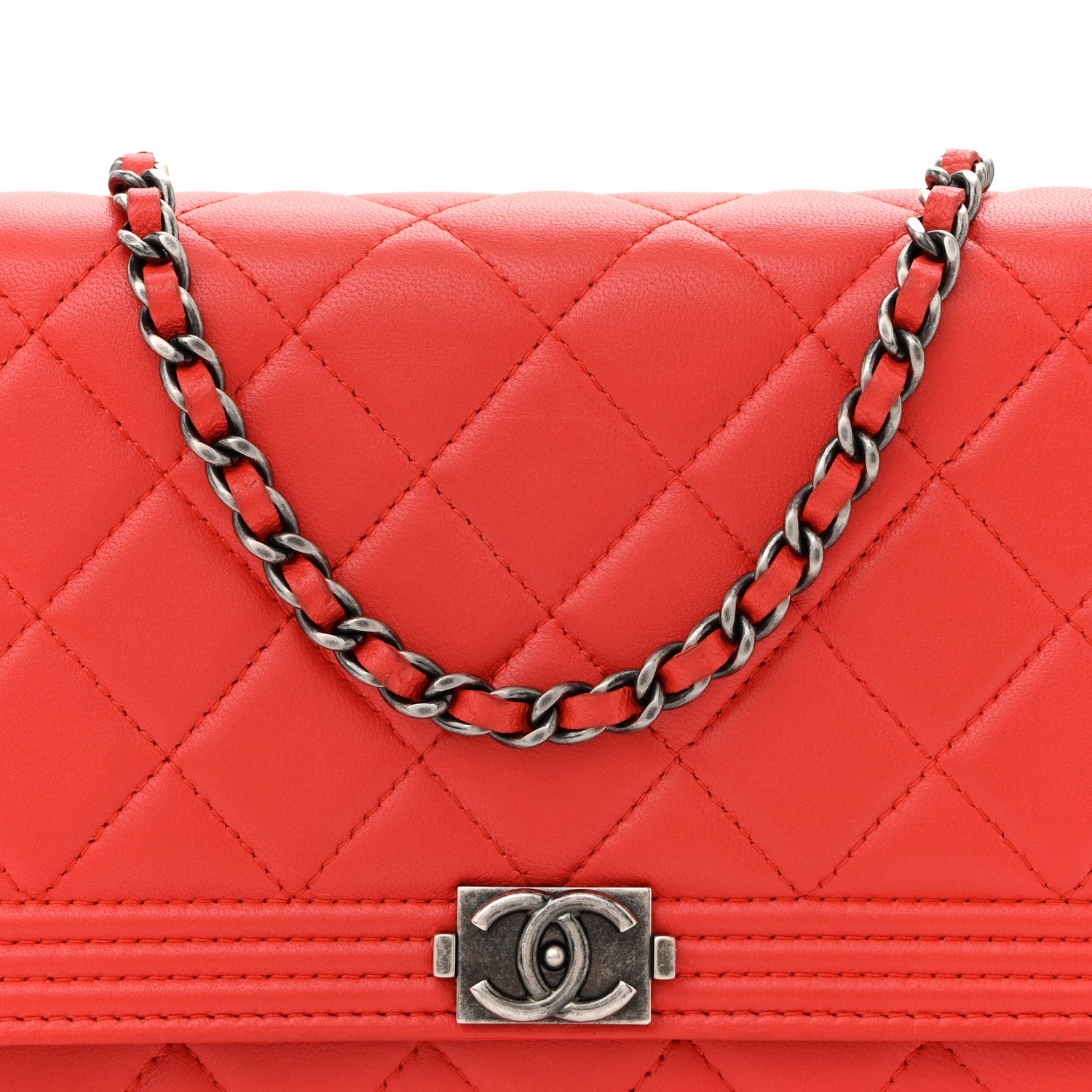 Chanel Lambskin Quilted Boy Wallet On Chain WOC Red 8 of 12