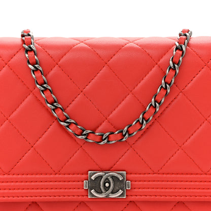Chanel Lambskin Quilted Boy Wallet On Chain WOC Red 8 of 12