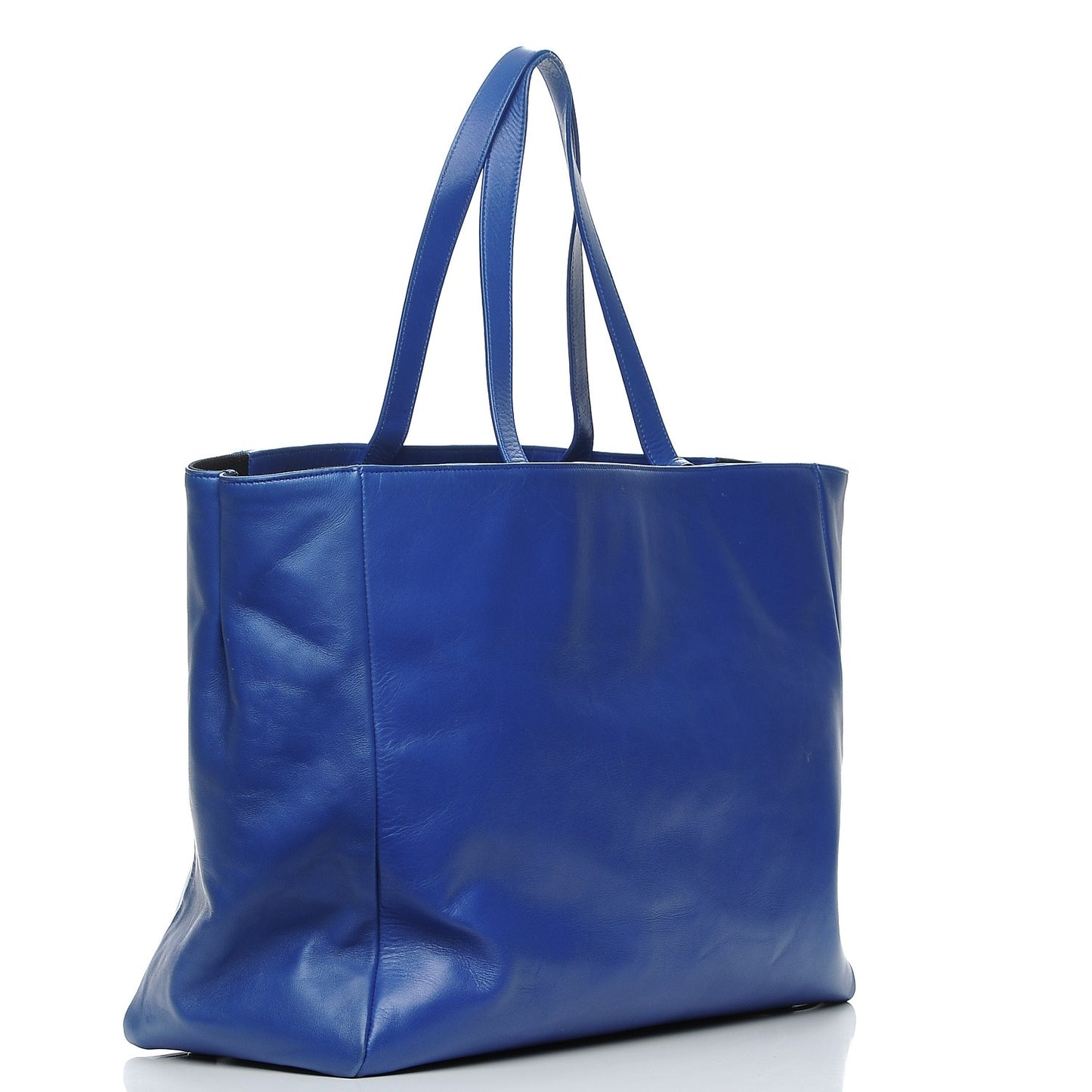 Calfskin Suede Reversible East West Shopper Tote Royal Blue Black