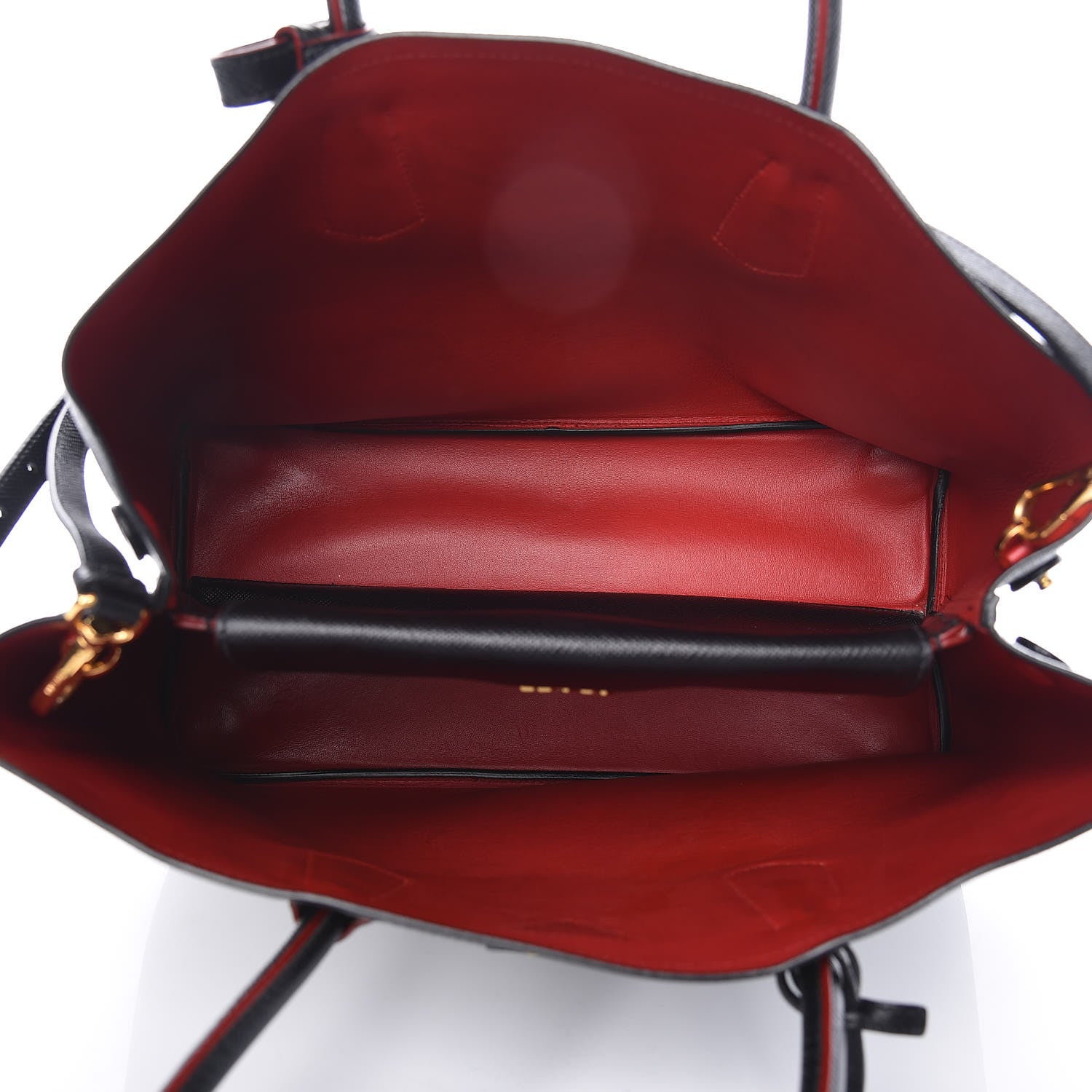 Prada Saffiano Cuir Large Double Bag Black Fuoco 5 of 9