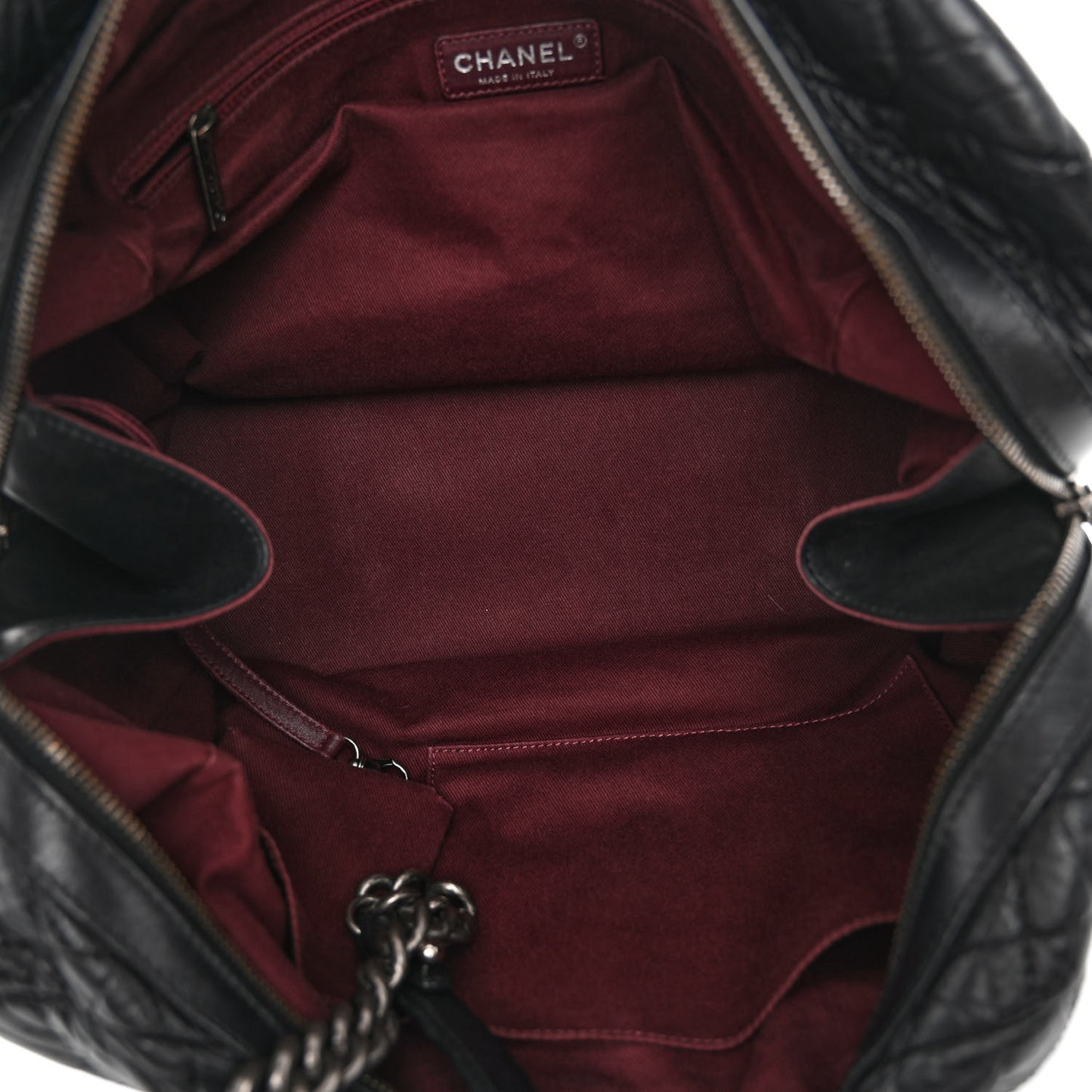 Aged Calfskin Quilted Large Secret Tag Bowling Bag Black