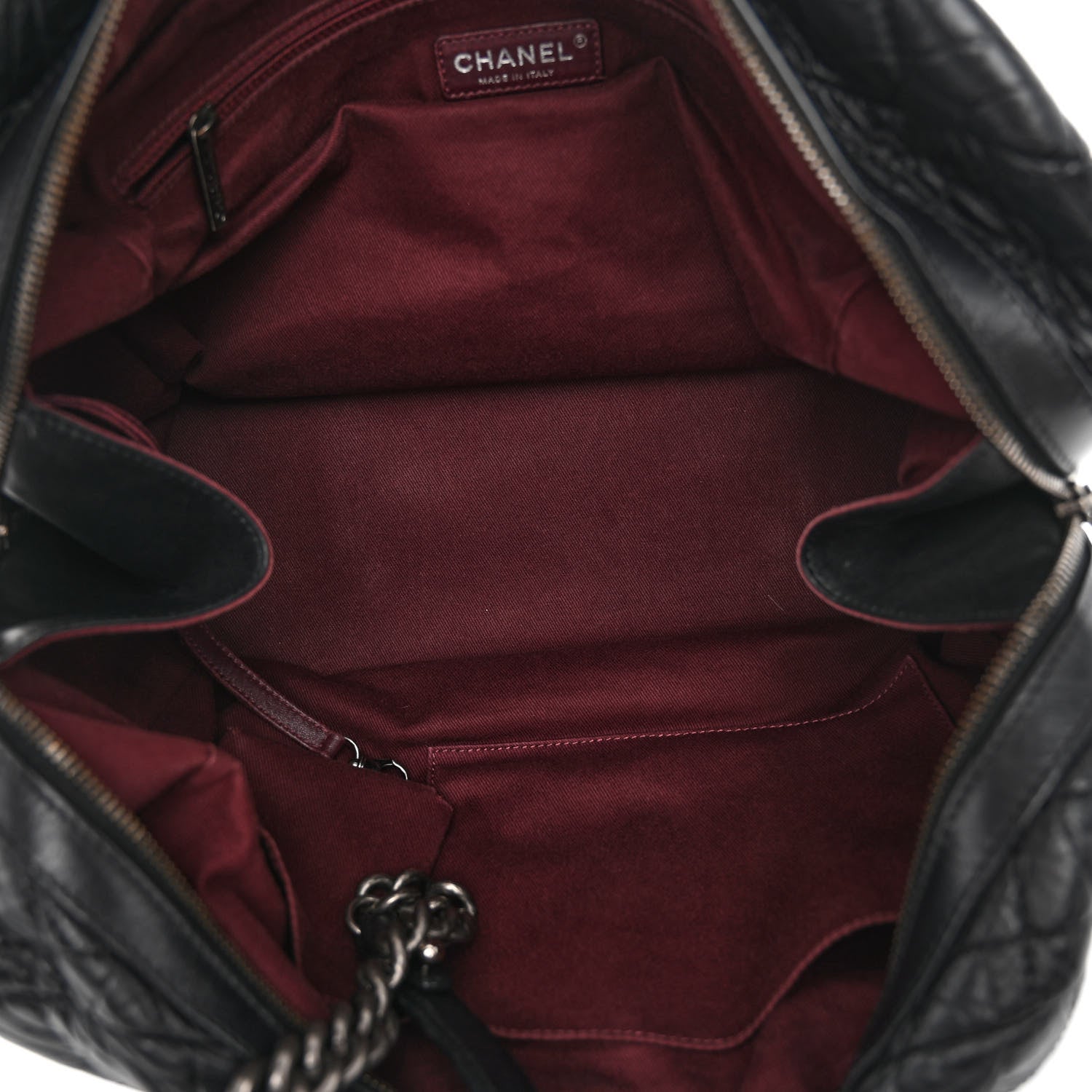 Chanel Aged Calfskin Quilted Large Secret Tag Bowling Bag Black 5 of 12