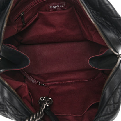 Chanel Aged Calfskin Quilted Large Secret Tag Bowling Bag Black 5 of 12