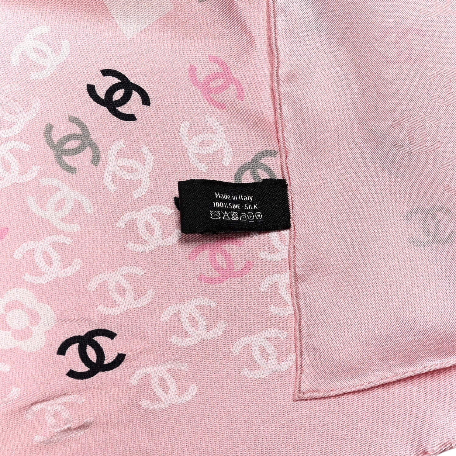 Chanel Silk CC Logo Scarf Pink Ecru Black 3 of 4