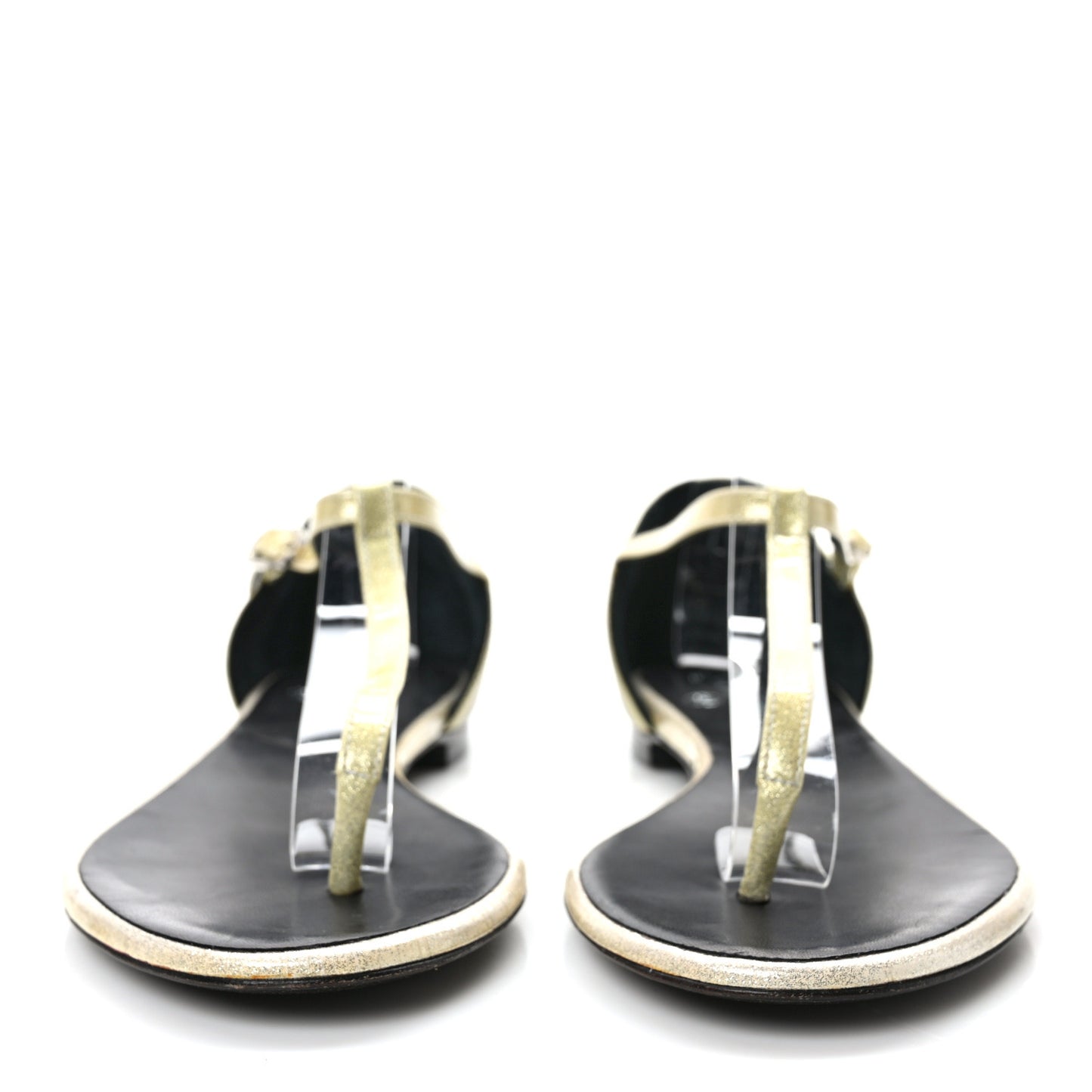 Patent Glitter Thong Sandals 38 Black White