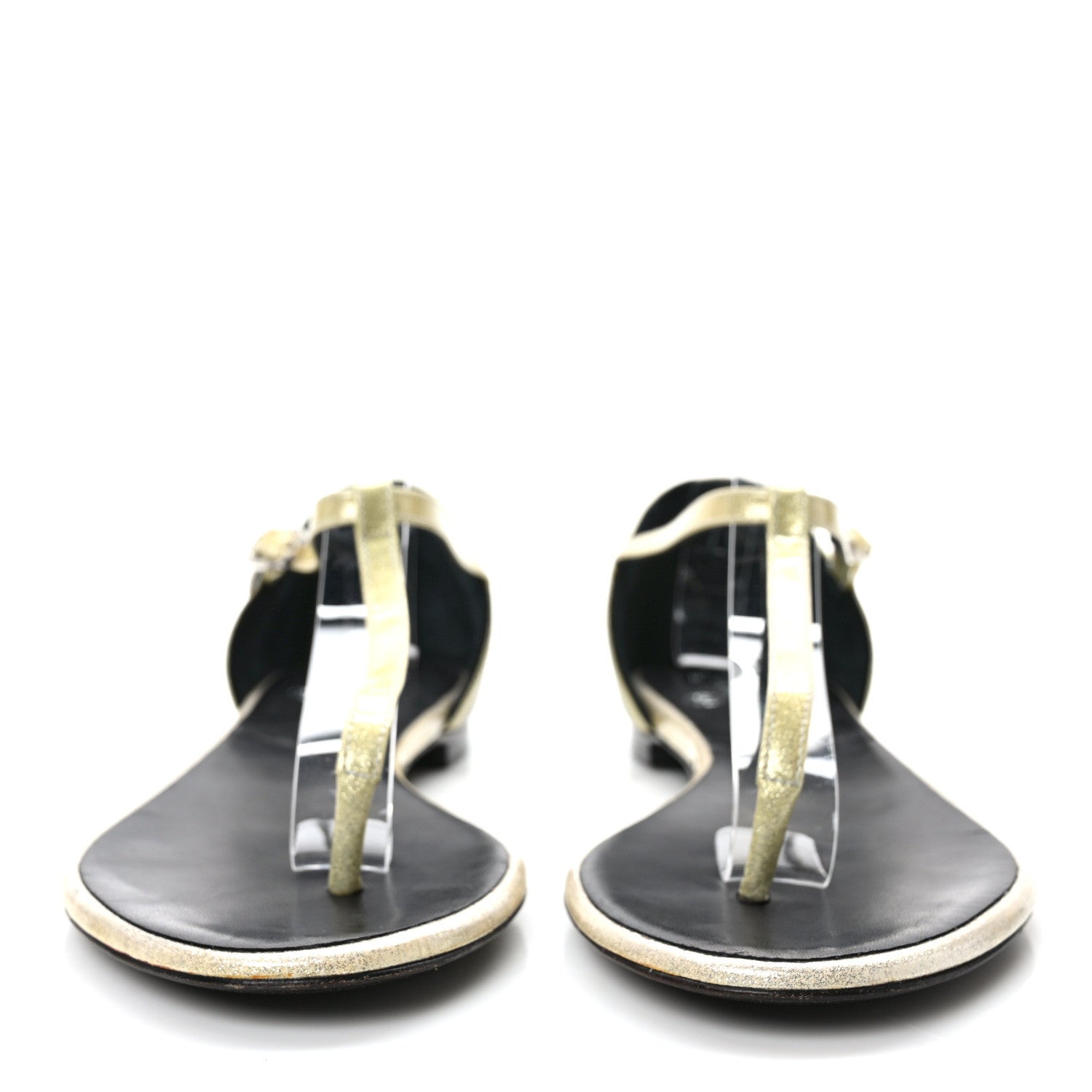 Chanel Patent Glitter Thong Sandals 38 Black White 2 of 8