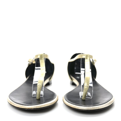 Chanel Patent Glitter Thong Sandals 38 Black White 2 of 8