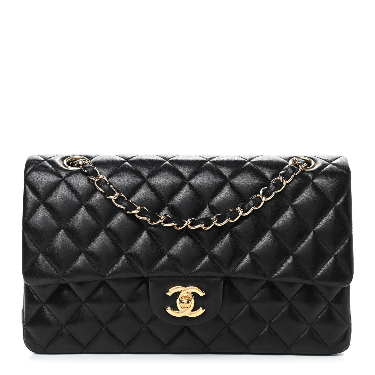 Lambskin Quilted Medium Double Flap Black