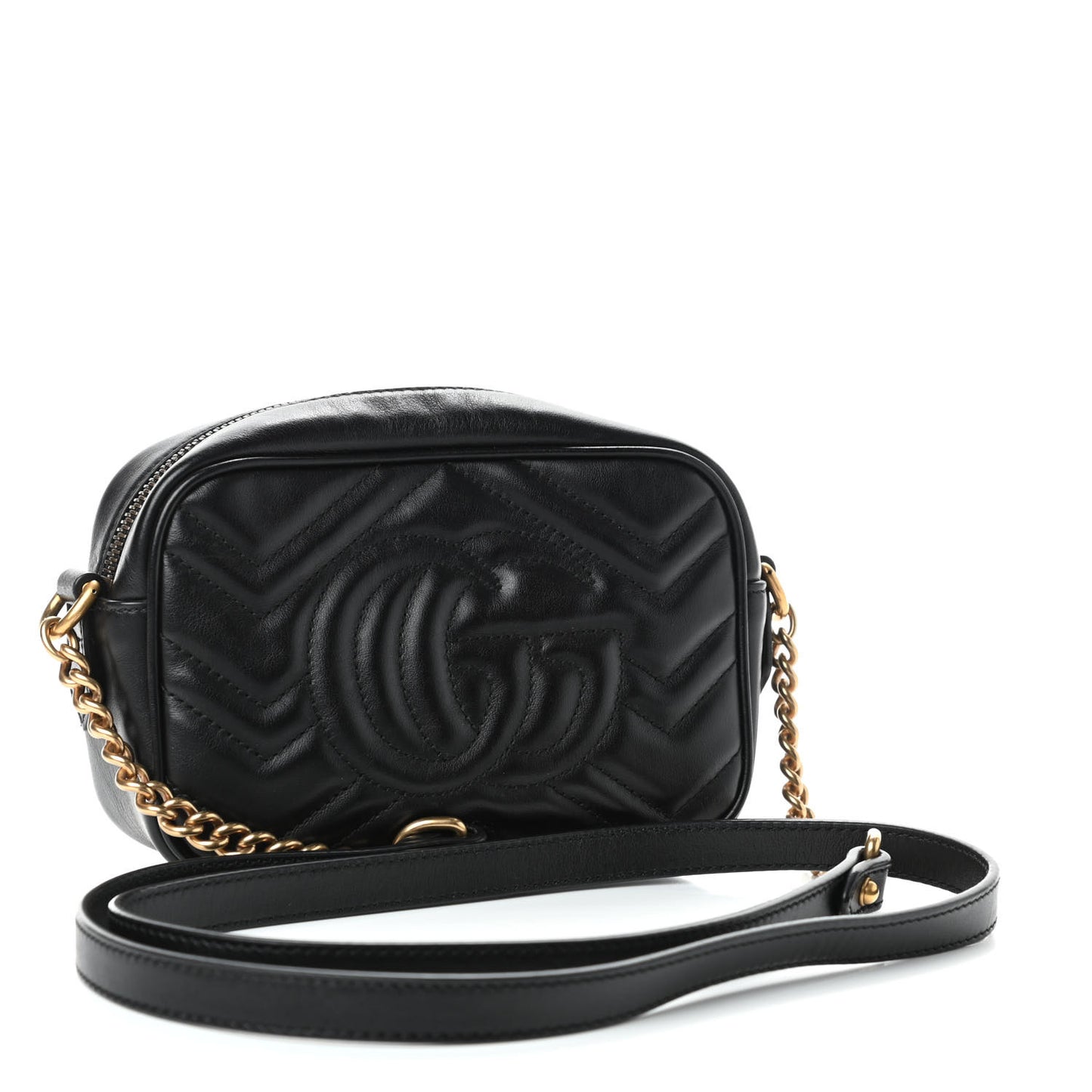 Calfskin Matelasse Mini GG Marmont Chain Shoulder Bag Black