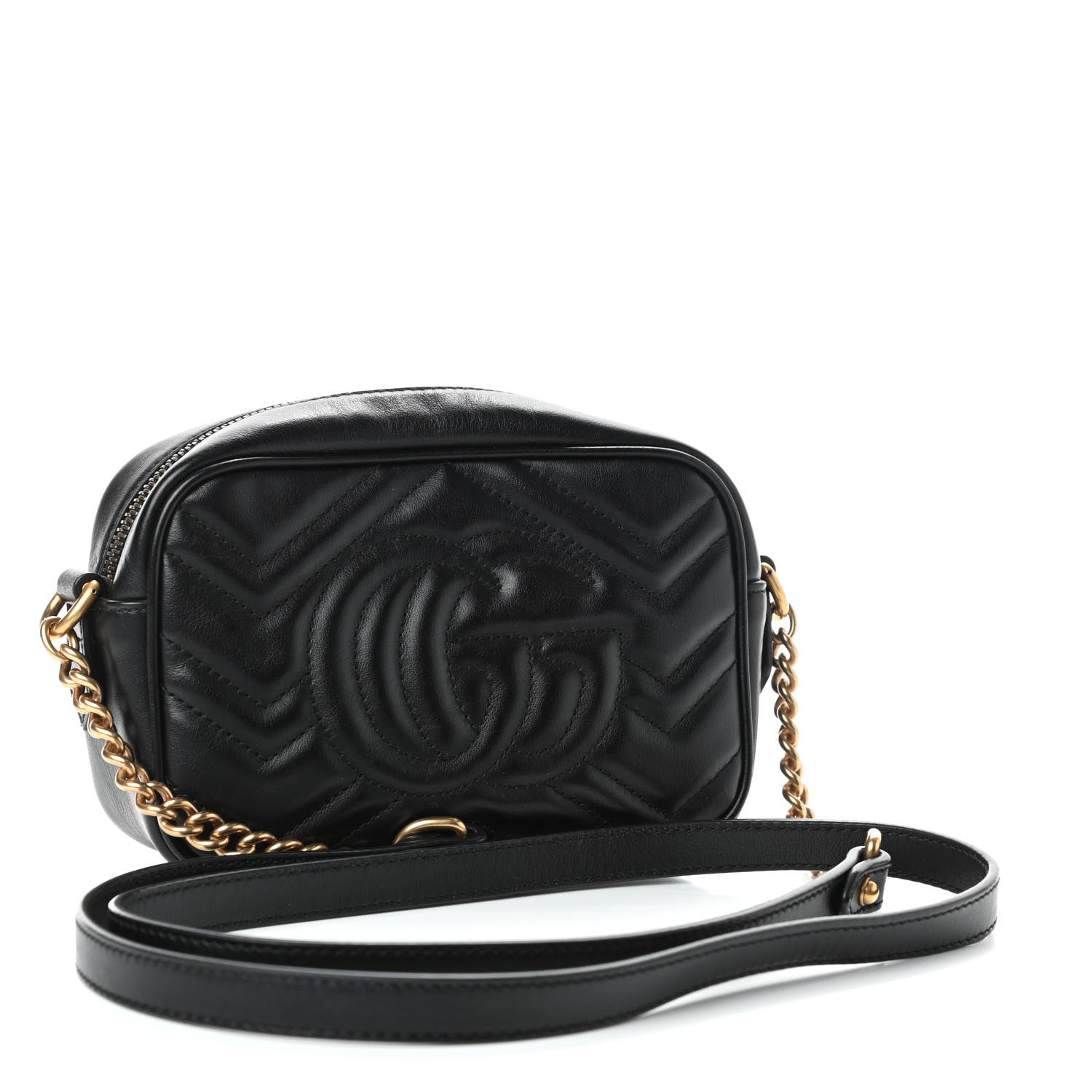 Gucci Calfskin Matelasse Mini GG Marmont Chain Shoulder Bag Black 2 of 4