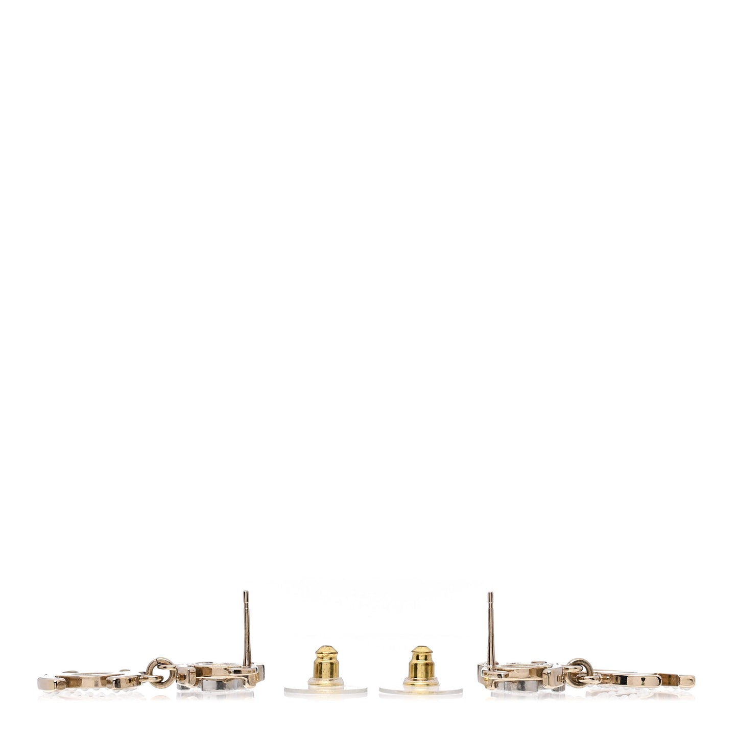 Crystal Pearl Double CC Drop Earrings Gold Silver