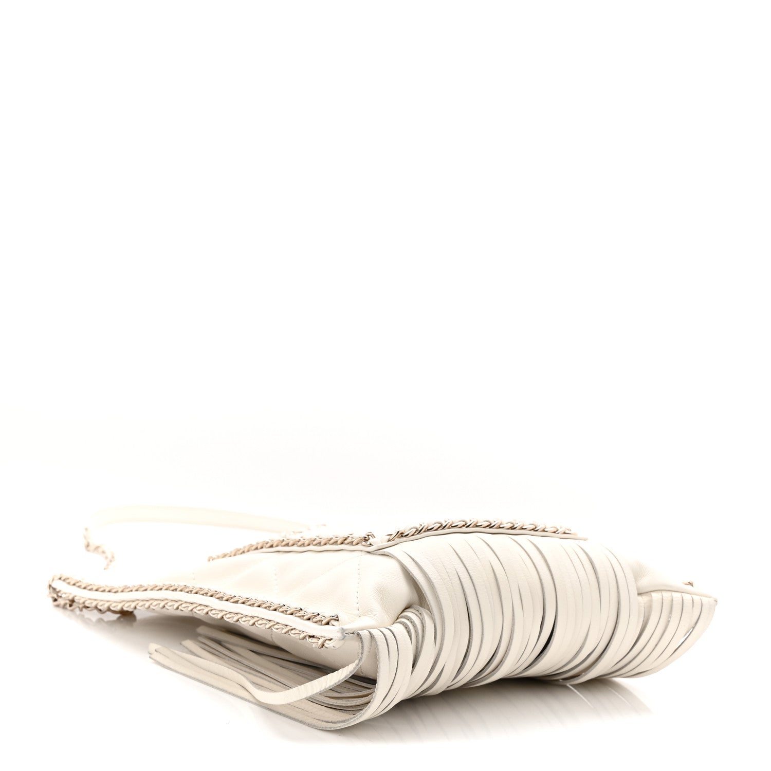 Chanel Calfskin Quilted Fringe Small Shopping Bag White 4 of 10