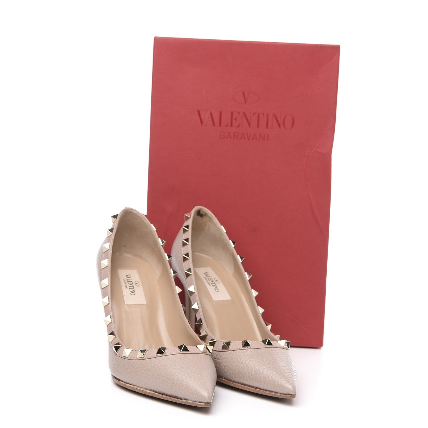 Pebbled Calfskin Rockstud 85mm Pumps 36 Poudre