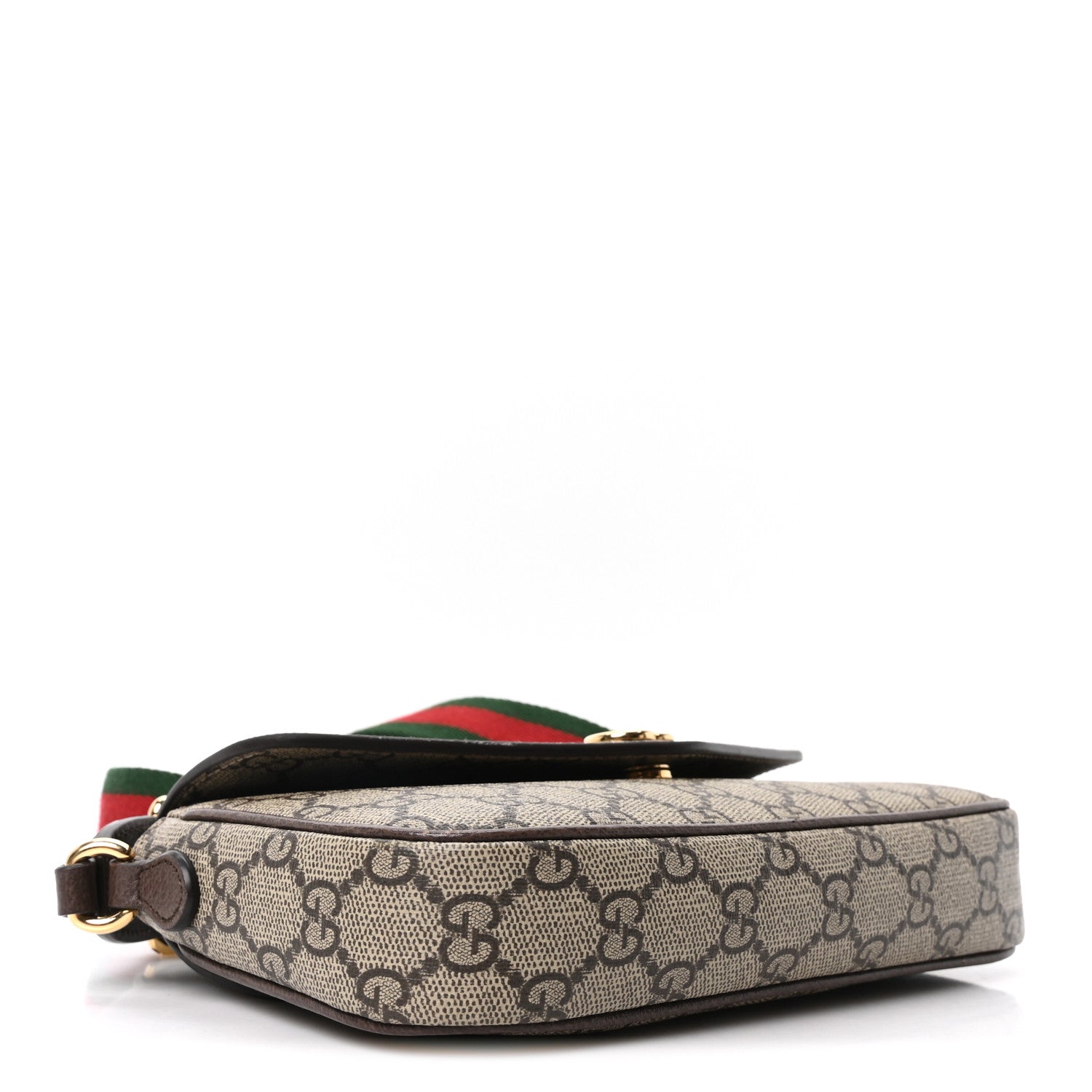 Gucci GG Supreme Monogram Textured Dollar Calfskin Web Mini Ophidia Envelope Shoulder Bag Beige Ebony 4 of 9