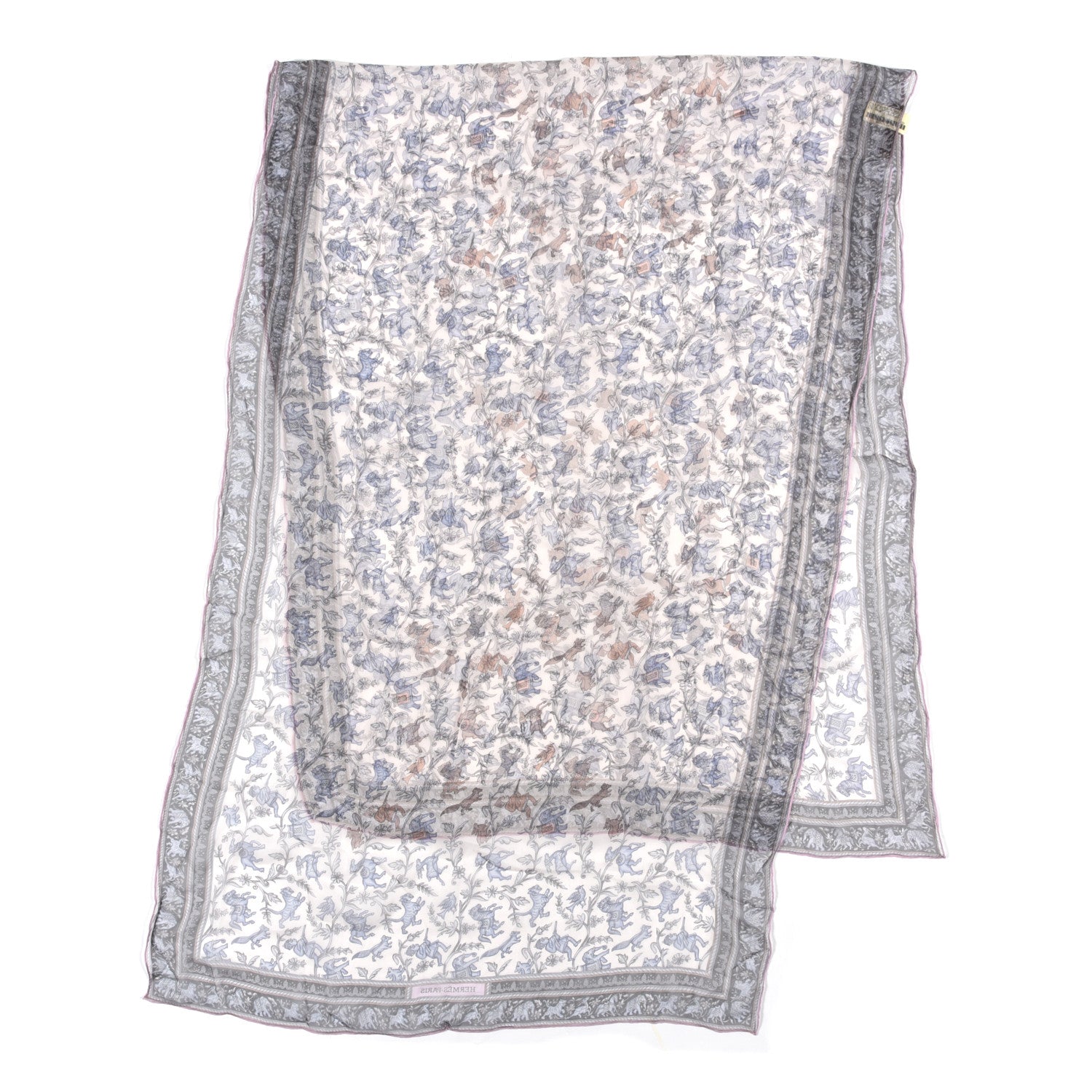 Hermes Silk Mousseline Chasse En Inde Stole Rose The Bleu Jean Mauve 2 of 4