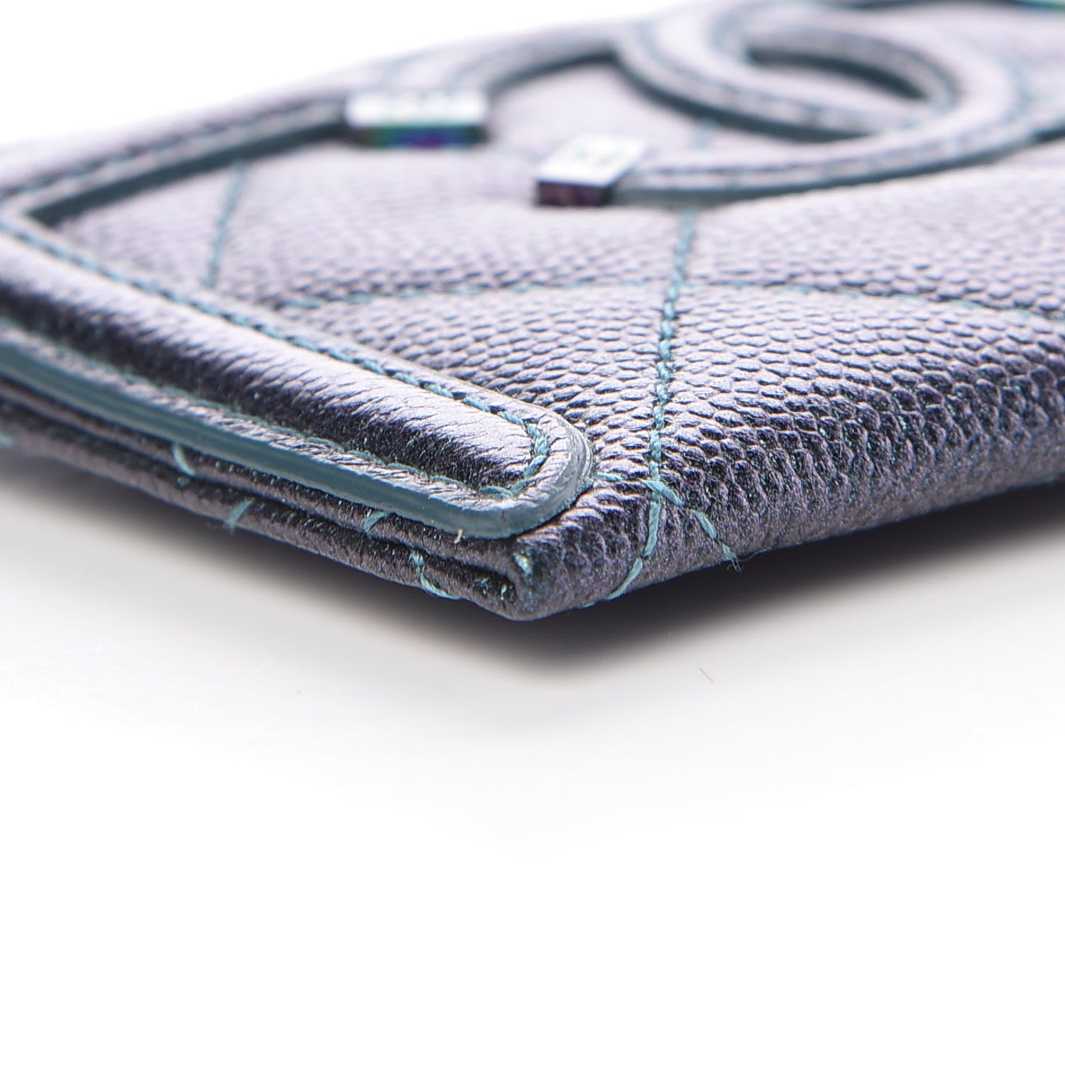 Chanel Iridescent Caviar Quilted Filigree Card Holder Dark Turquoise 9 of 10