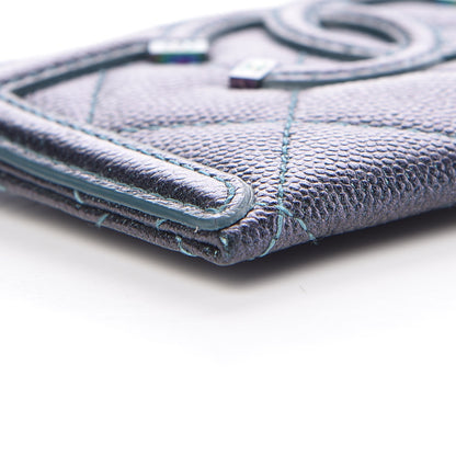 Chanel Iridescent Caviar Quilted Filigree Card Holder Dark Turquoise 9 of 10