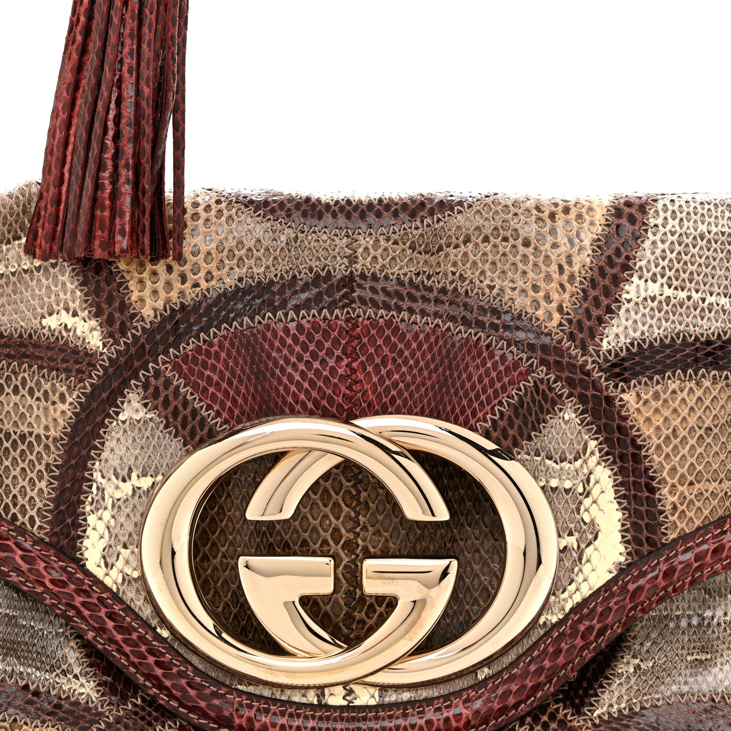 Gucci Snakeskin Medium Britt Tassel Shoulder Bag Red Multicolor 8 of 13