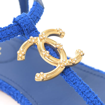 Chanel Cotton Tweed CC Logo Thong Sandals 37 Navy Blue 12 of 13