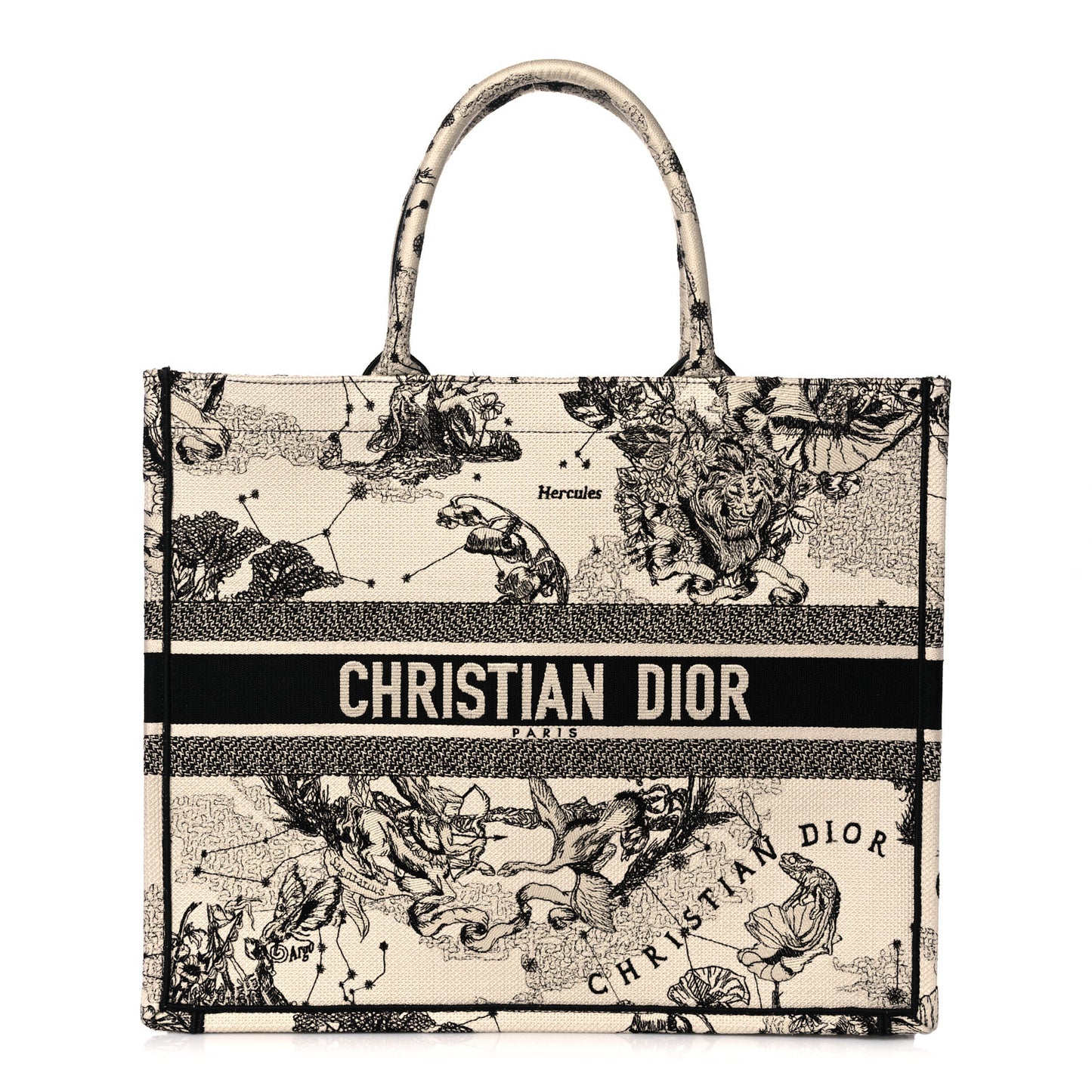 Canvas Embroidered Large Toile De Jouy Book Tote Latte