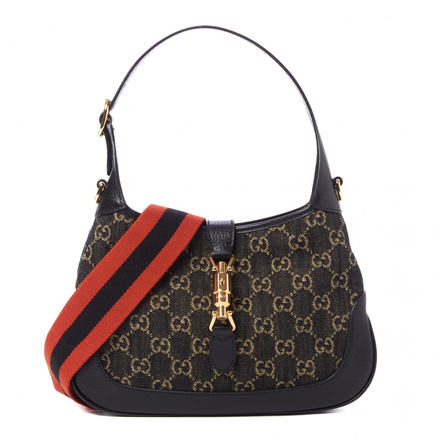 Gucci Jacquard Denim GG Monogram Small Jackie 1961 Hobo Black Ivory 1 of 8