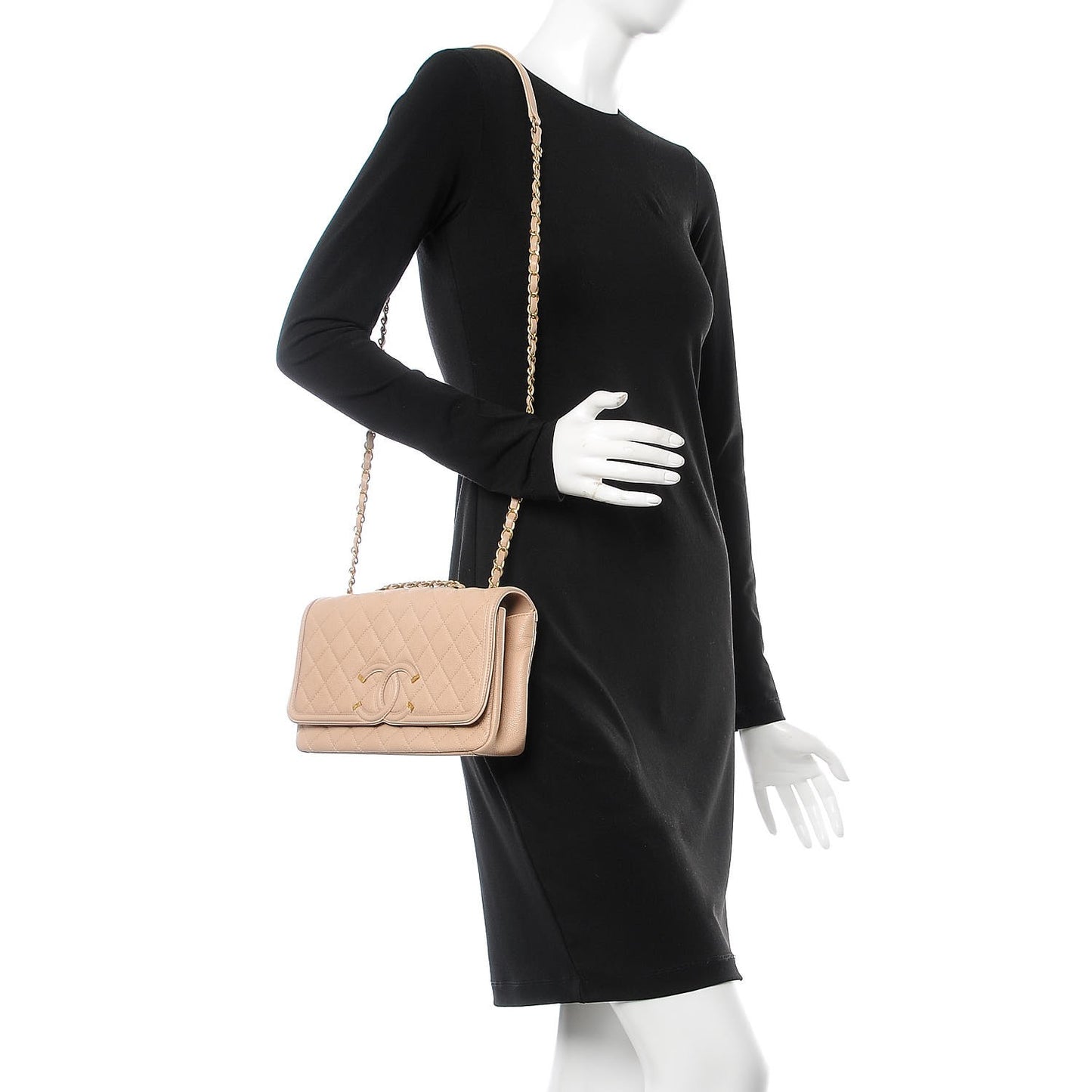 Caviar Quilted Medium CC Filigree Flap Beige