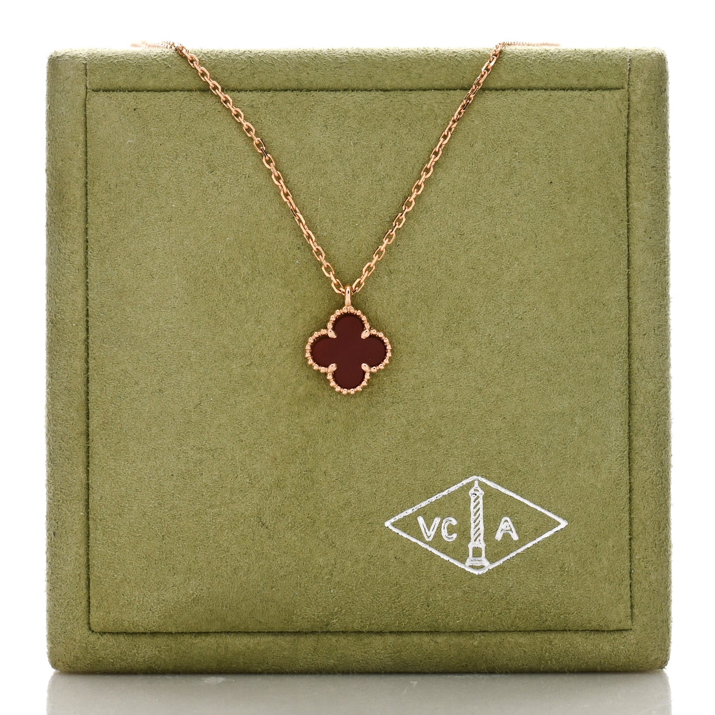 18K Rose Gold Carnelian Sweet Alhambra Pendant Necklace