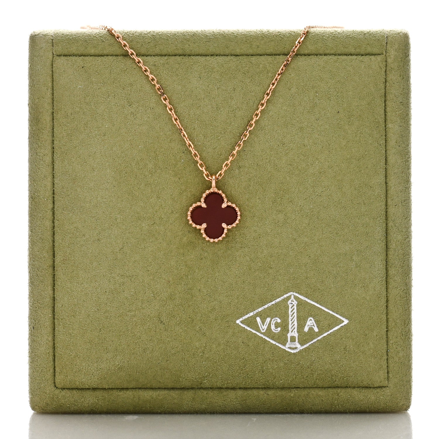 Van Cleef & Arpels 18K Rose Gold Carnelian Sweet Alhambra Pendant Necklace 4 of 4