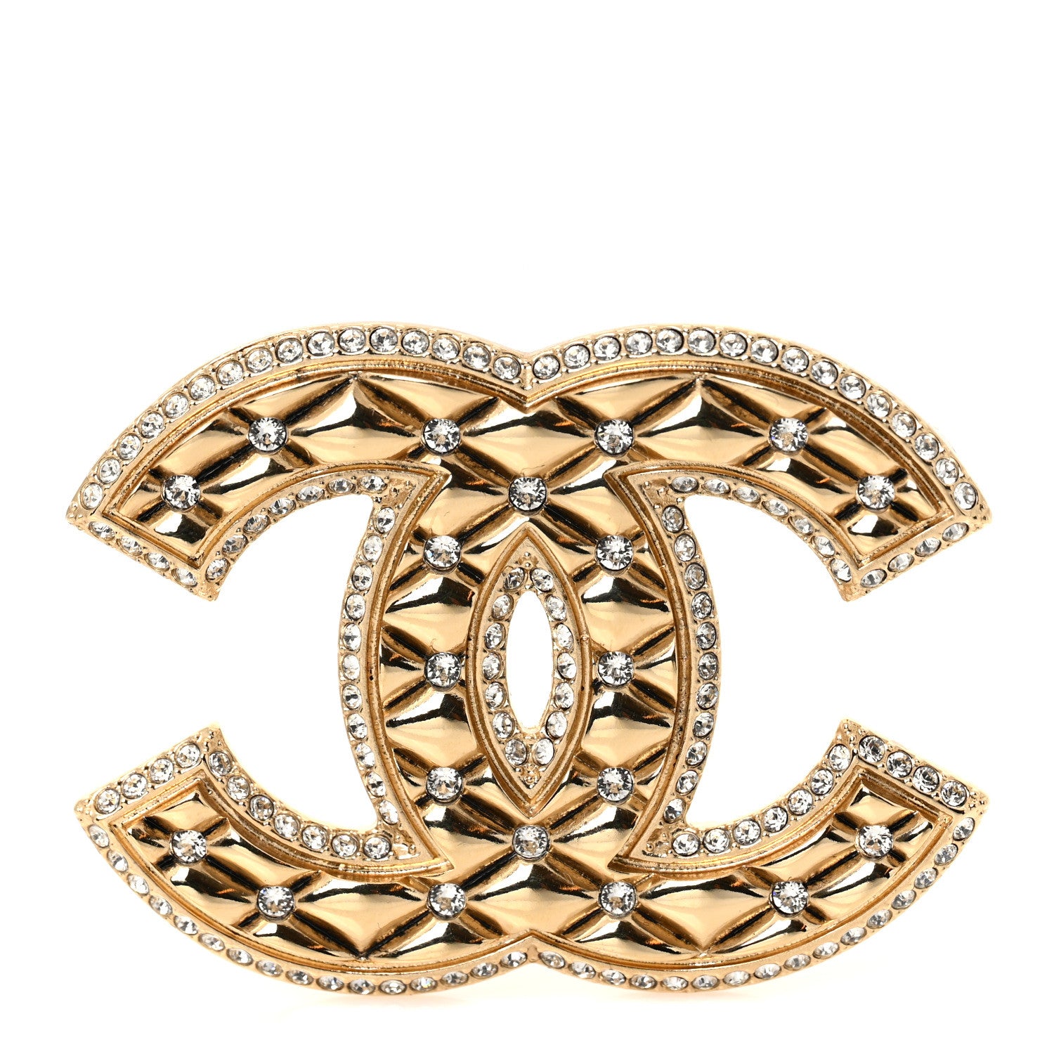 Chanel Crystal Quilted CC Brooch Gold 1 of 4