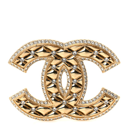 Chanel Crystal Quilted CC Brooch Gold 1 of 4