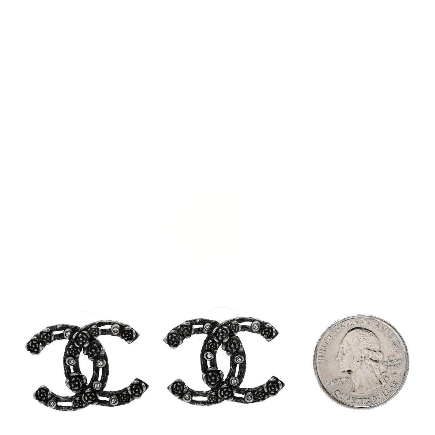 Crystal CC Camellia Earrings Ruthenium