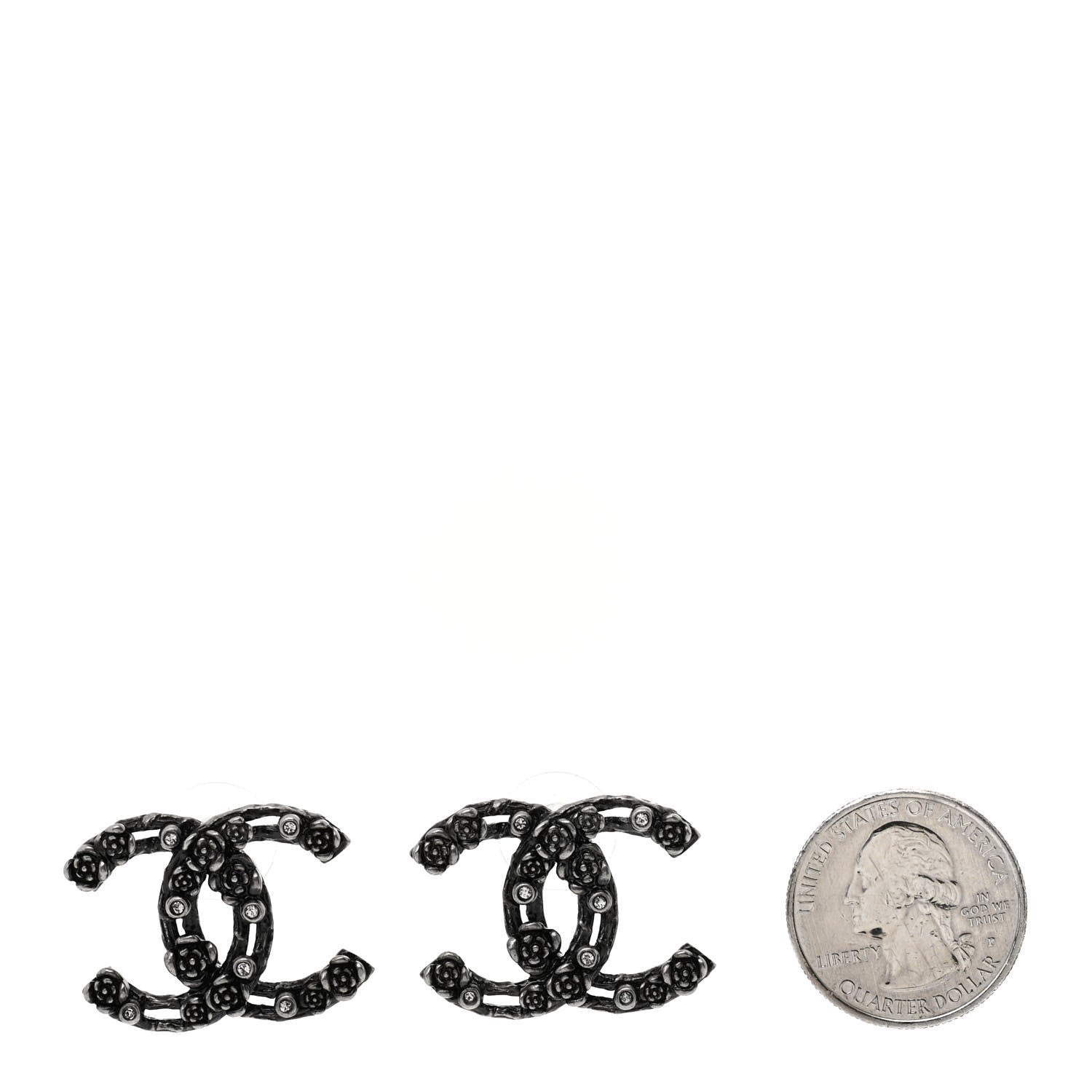 Chanel Crystal CC Camellia Earrings Ruthenium 2 of 4