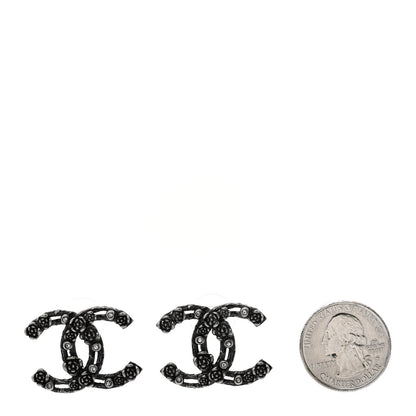 Chanel Crystal CC Camellia Earrings Ruthenium 2 of 4