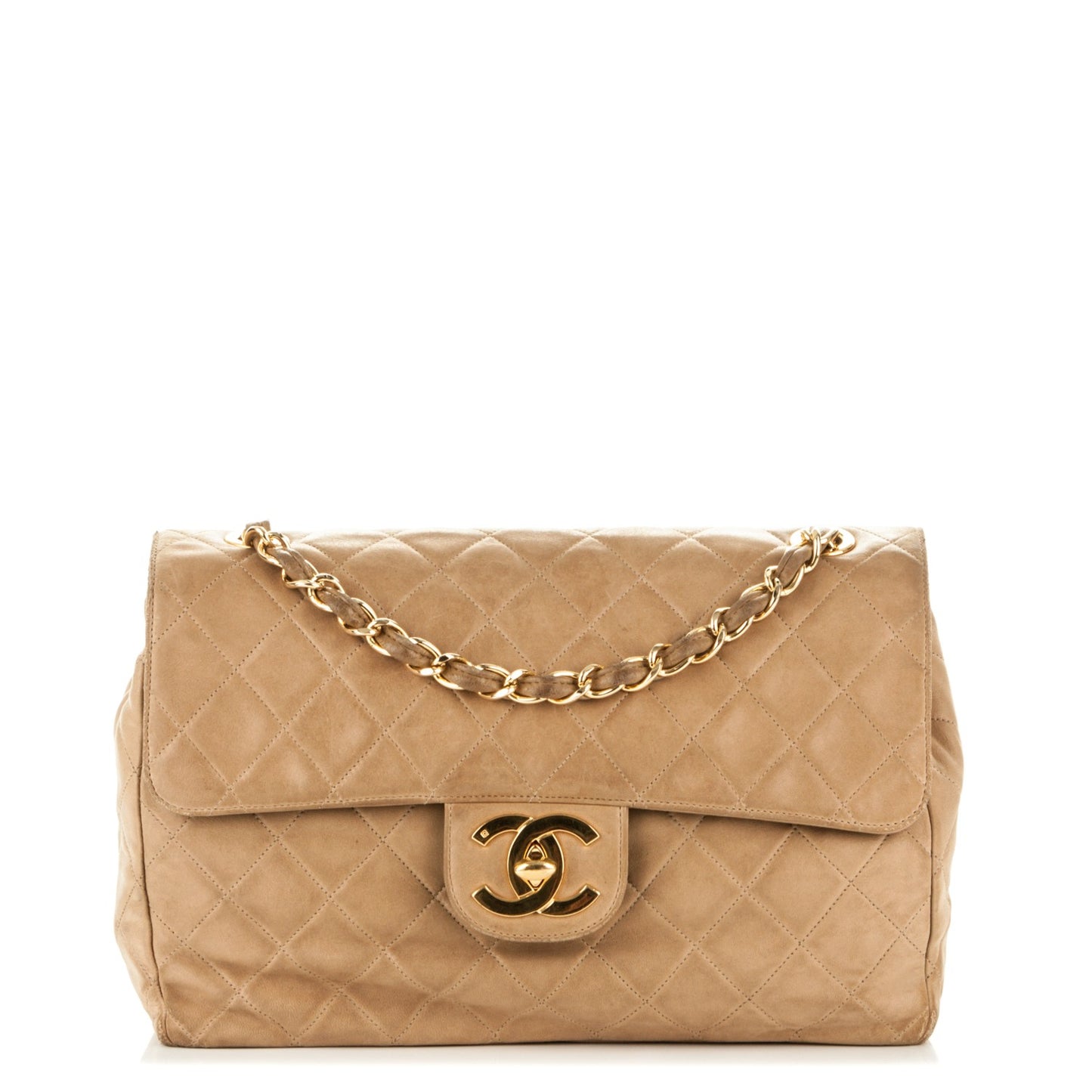 Lambskin Quilted Jumbo Single Flap Beige
